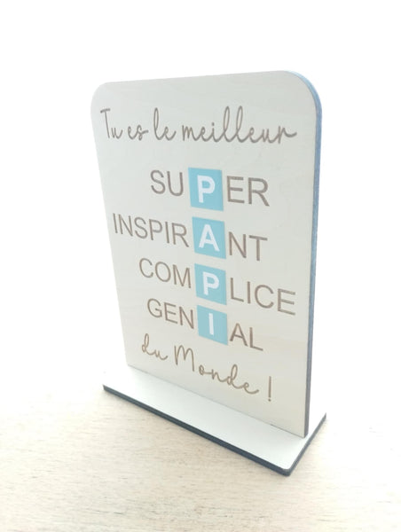 Pancarte "Tu es le meilleur Papi du monde" OU "Tu es le meilleur Papy du monde" en bois naturel. Cadeau personnalisé Grand Père, papi, papy