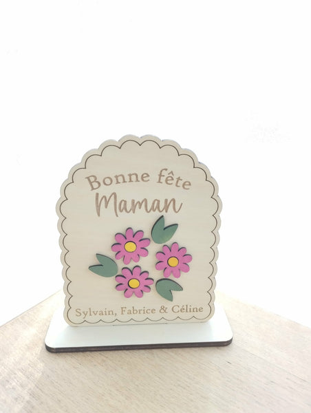 Pancarte "Bonne fête maman fleuri" en bois naturel. Fête des mères, maman. Cadeau personnalisé maman