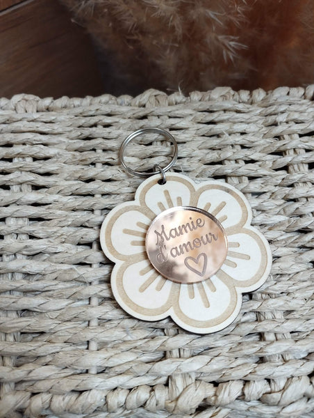 Porte clés Fleur / Fête des mères / merci maitresse / mamie d'amour/ porte clef fleur personnalisable