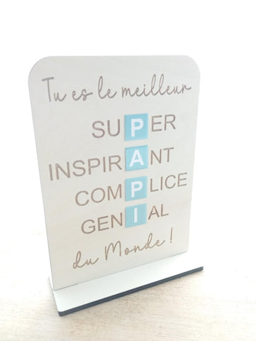 Pancarte "Tu es le meilleur Papi du monde" OU "Tu es le meilleur Papy du monde" en bois naturel. Cadeau personnalisé Grand Père, papi, papy
