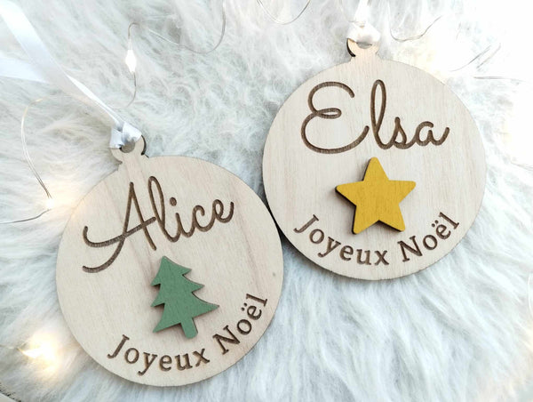 Boule de Noël personnalisée en bois en couleur