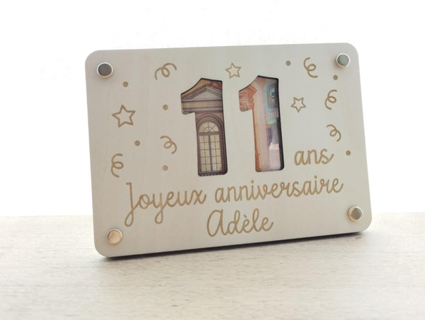 Carte en bois  pour offrir de l'argent / carte en bois billets / carte bois anniversaire