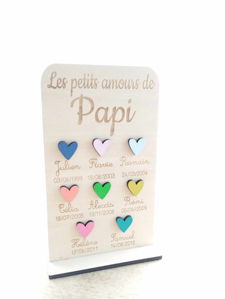 Pancarte "Les petits amours de Papi" OU "Les petits amours de Papy" en bois naturel