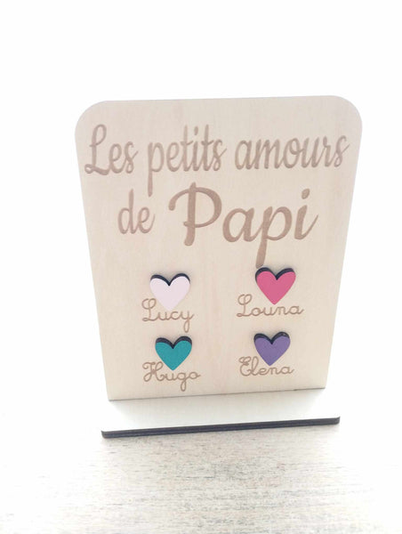 Pancarte "Les petits amours de Papi" OU "Les petits amours de Papy" en bois naturel