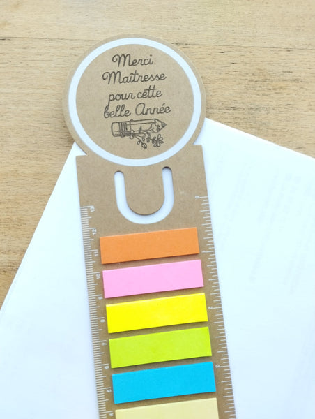Marque page, règle, post it maitresse / cadeau maitre / cadeau personnalisable fin d'année scolaire / Merci maîtresse