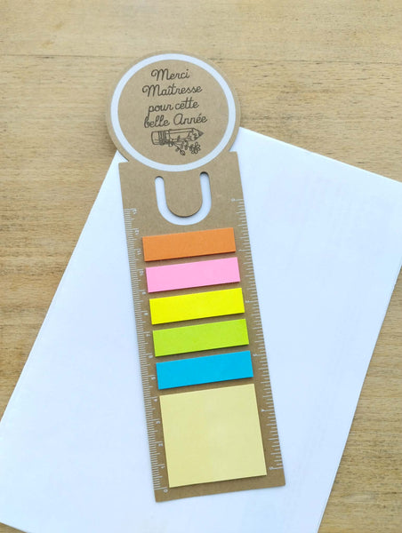 Marque page, règle, post it maitresse / cadeau maitre / cadeau personnalisable fin d'année scolaire / Merci maîtresse