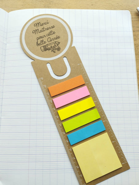 Marque page, règle, post it maitresse / cadeau maitre / cadeau personnalisable fin d'année scolaire / Merci maîtresse