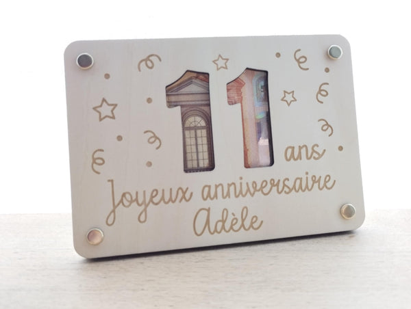 Carte en bois  pour offrir de l'argent / carte en bois billets / carte bois anniversaire