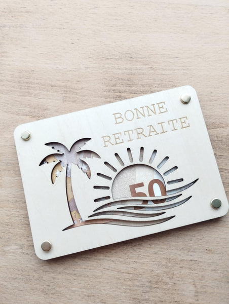 Carte en bois  pour offrir de l'argent / carte en bois billets / carte bois retraite / cadeau départ en retraite