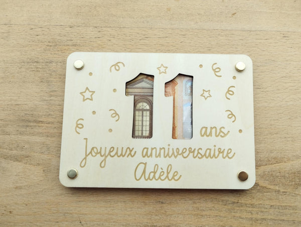 Carte en bois  pour offrir de l'argent / carte en bois billets / carte bois anniversaire