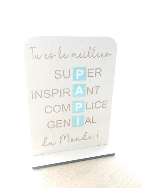 Pancarte "Tu es le meilleur Papi du monde" OU "Tu es le meilleur Papy du monde" en bois naturel. Cadeau personnalisé Grand Père, papi, papy