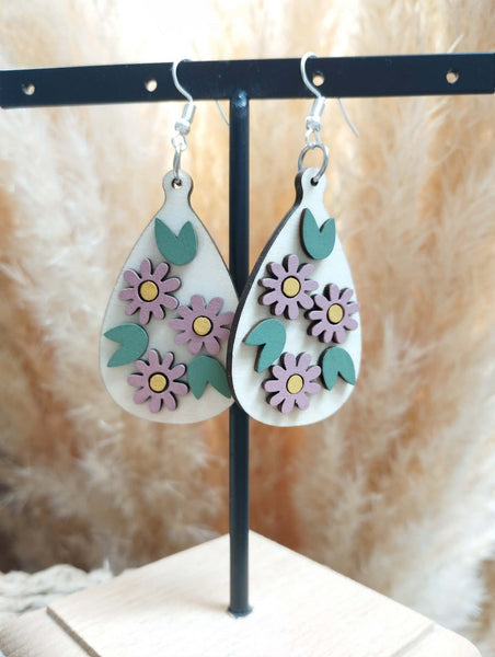 Boucles d'oreilles pendante goutte personnalisable "Fleurs couleurs en bois" Boucles d'oreilles printanières (Copie)