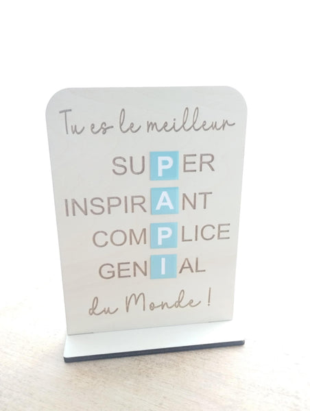 Pancarte "Tu es le meilleur Papi du monde" OU "Tu es le meilleur Papy du monde" en bois naturel. Cadeau personnalisé Grand Père, papi, papy
