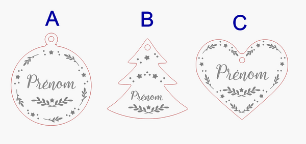 Boule de noël personnalisable sapin cœur ou boule