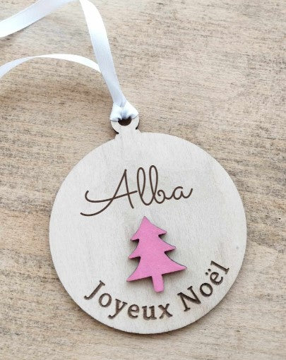 Boule de Noël personnalisée en bois en couleur