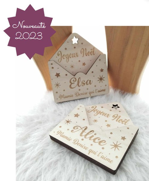 Enveloppe en bois pour étrennes de Noël