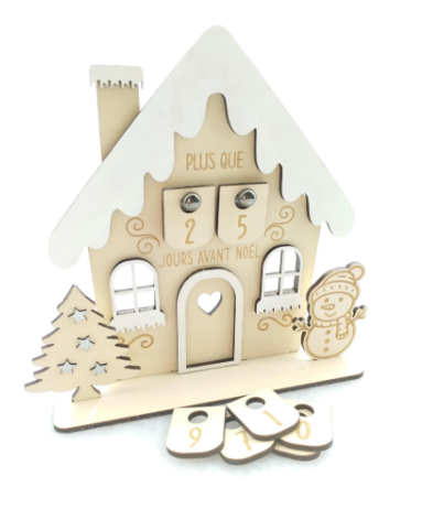 Maison Décompte de Noël en Bois /  Compteur de Jours Personnalisé / Compte à rebours Noël