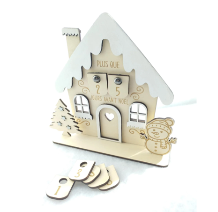Maison Décompte de Noël en Bois /  Compteur de Jours Personnalisé / Compte à rebours Noël
