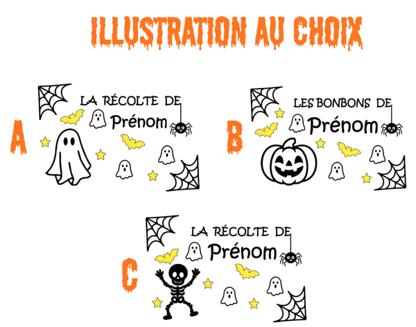 Sac à bonbons Halloween personnalisé enfant – Petit cabas avec prénom – Sac Halloween enfant – Chasse aux bonbons – Cadeau Halloween Phosphorescent