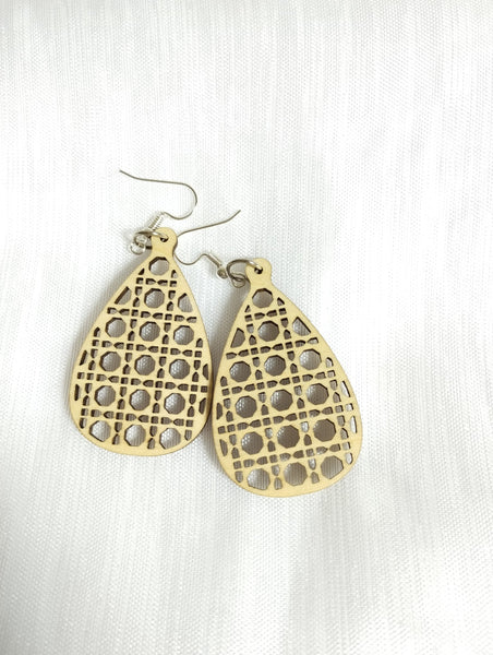 Boucles d'oreilles pendante "Cannage ajourées en bois" Boucles d'oreilles printanières