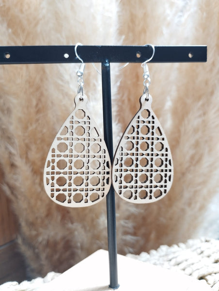 Boucles d'oreilles pendante "Cannage ajourées en bois" Boucles d'oreilles printanières