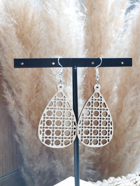 Boucles d'oreilles pendante "Cannage ajourées en bois" Boucles d'oreilles printanières