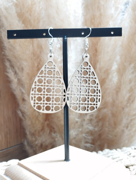 Boucles d'oreilles pendante "Cannage ajourées en bois" Boucles d'oreilles printanières