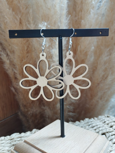 Boucles d'oreilles "Pâquerette en bois"