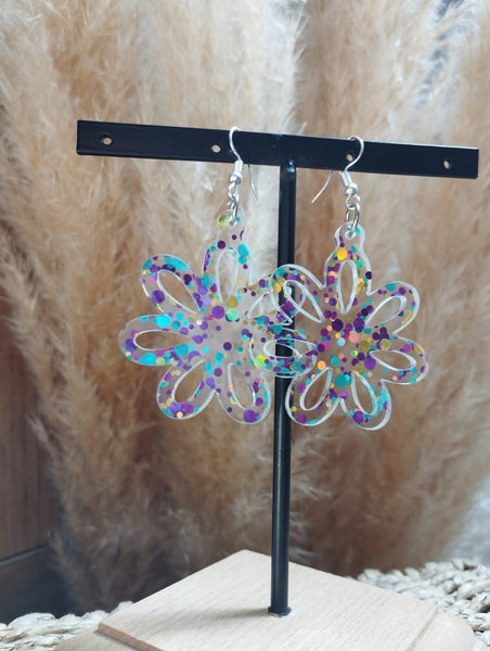 Boucles d'oreilles fleurs "Marguerittes Paillettes"