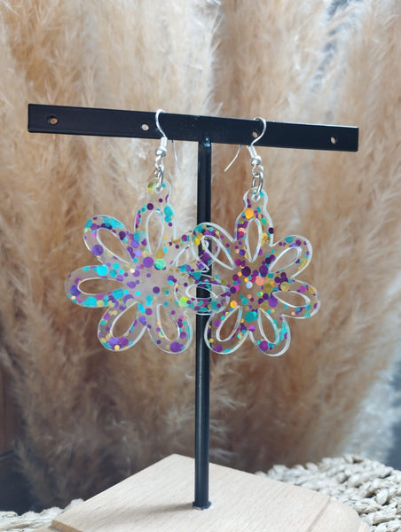 Boucles d'oreilles fleurs "Marguerittes Paillettes"