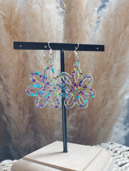 Boucles d'oreilles fleurs "Marguerittes Paillettes"
