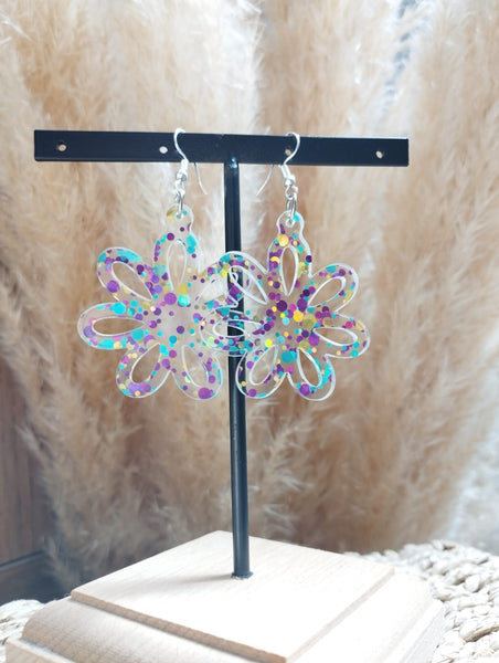Boucles d'oreilles fleurs "Marguerittes Paillettes"