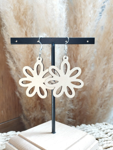 Boucles d'oreilles fleurs "Margueritte en bois"