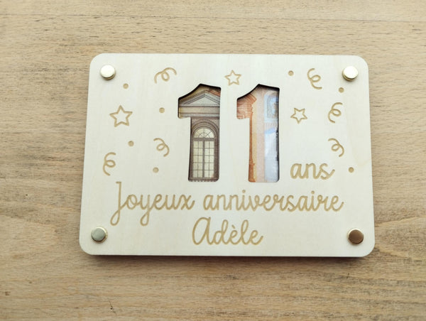 Carte en bois  pour offrir de l'argent / carte en bois billets / carte bois anniversaire