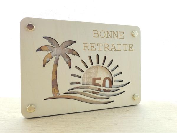 Carte en bois  pour offrir de l'argent / carte en bois billets / carte bois retraite / cadeau départ en retraite