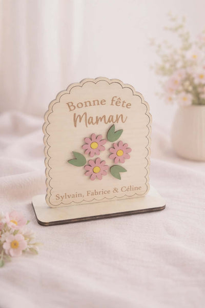 Pancarte "Bonne fête maman fleuri" en bois naturel. Fête des mères, maman. Cadeau personnalisé maman