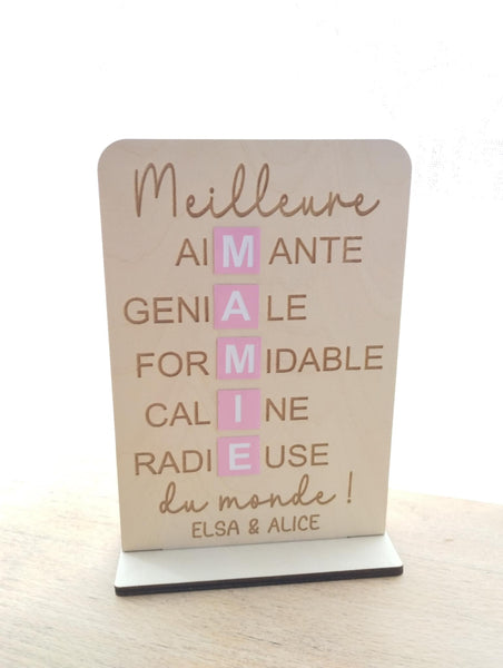 Pancarte "Meilleure Mamie du monde" en bois naturel. Cadeau personnalisé Grand Mère, mamie, bonne fête mamie