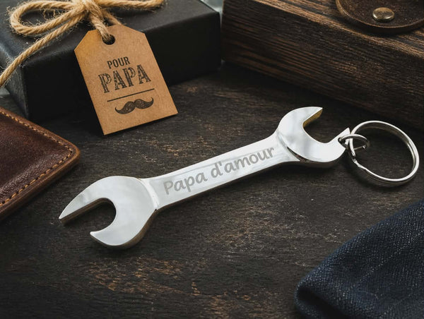 Décapsuleur porte-clé plate personnalisé métal / cadeau fête des pères / porte-clé plate bricolage / outil mécano personnalisable