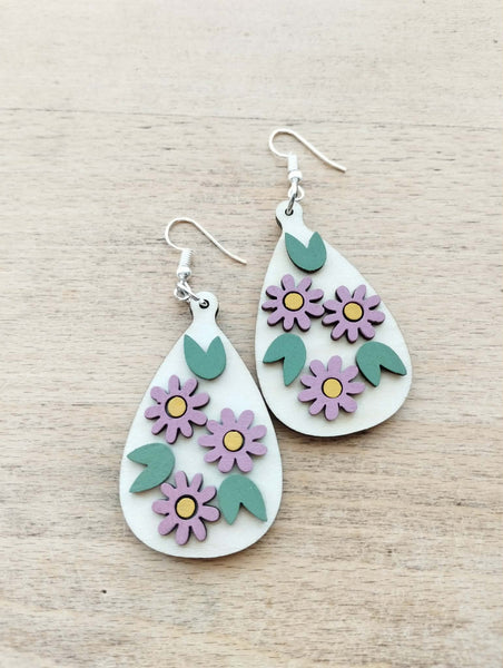 Boucles d'oreilles pendante goutte personnalisable "Fleurs couleurs en bois" Boucles d'oreilles printanières (Copie)