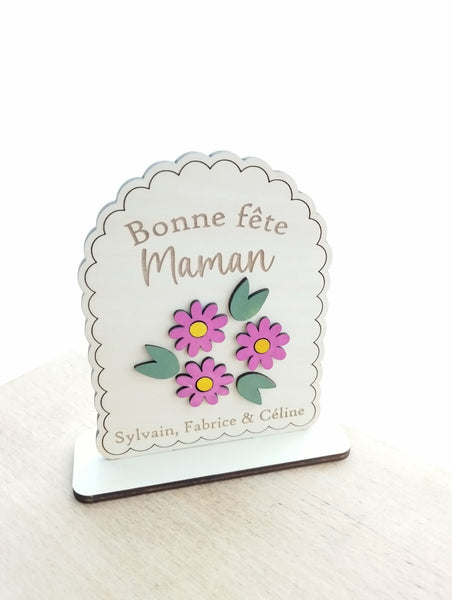 Pancarte "Bonne fête maman fleuri" en bois naturel. Fête des mères, maman. Cadeau personnalisé maman