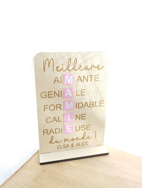 Pancarte "Meilleure Mamie du monde" en bois naturel. Cadeau personnalisé Grand Mère, mamie, bonne fête mamie
