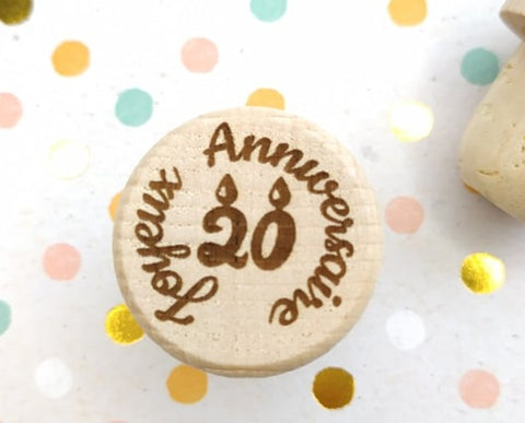 Bouchon de liège "Joyeux Anniversaire 20 ans"